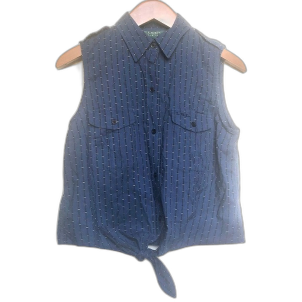 Lauren Ralph Lauren Crop Sleeveless Button-Up Top Size 6 Summer Coastal
